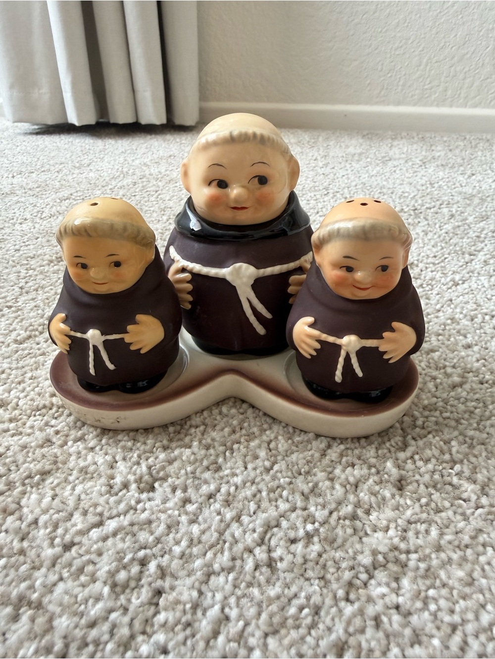 Vintage Goebel W. Germany Monk Friar Salt Pepper Sugar Original Tray Complete